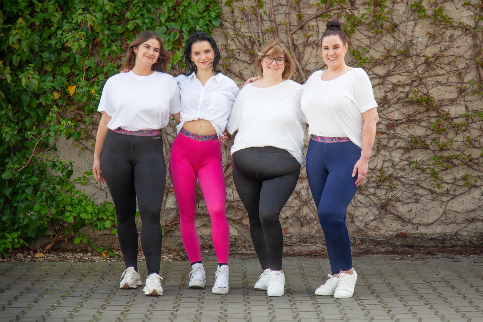 Lipödem Heldinnen tragen bunte Kompressionsleggings ACTIVE leggings.